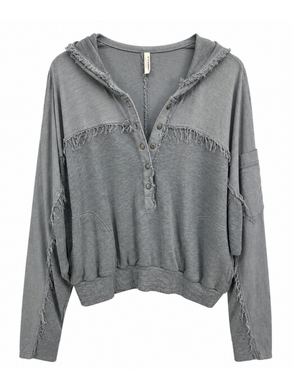 Free People Movement Windy Meadow Hoodie Heather Gray Frayed Oversized Large - Picture 2 of 15